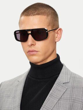 Philipp Plein Men’s Sunglasses Shiny Black Grey Pilot SPP008M 0700 NEW AUTHENTIC